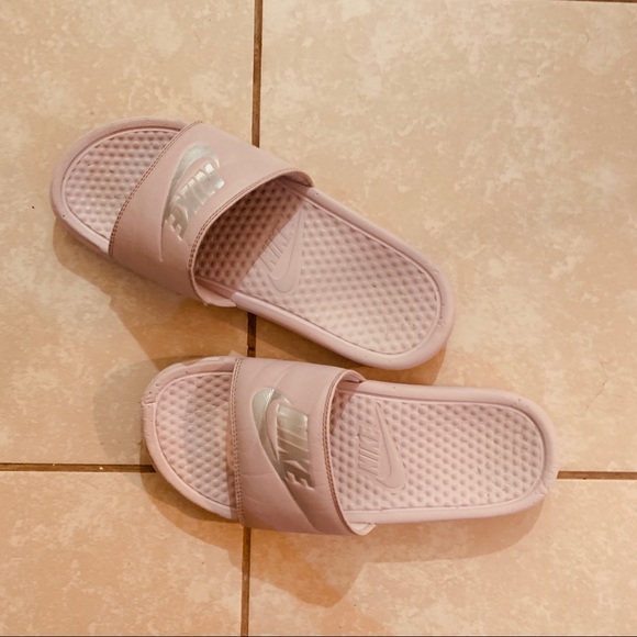 nike benassi slides particle rose